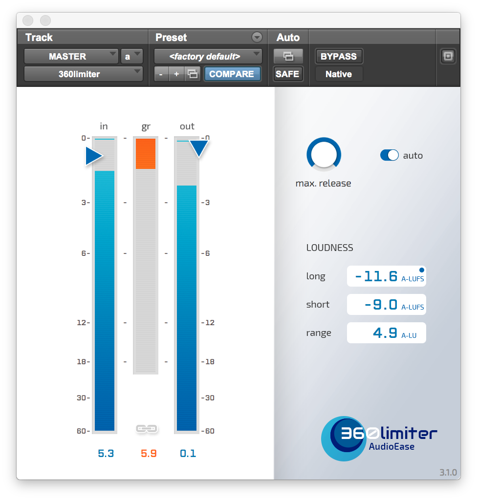 360limiter AAX plug-in screenshot