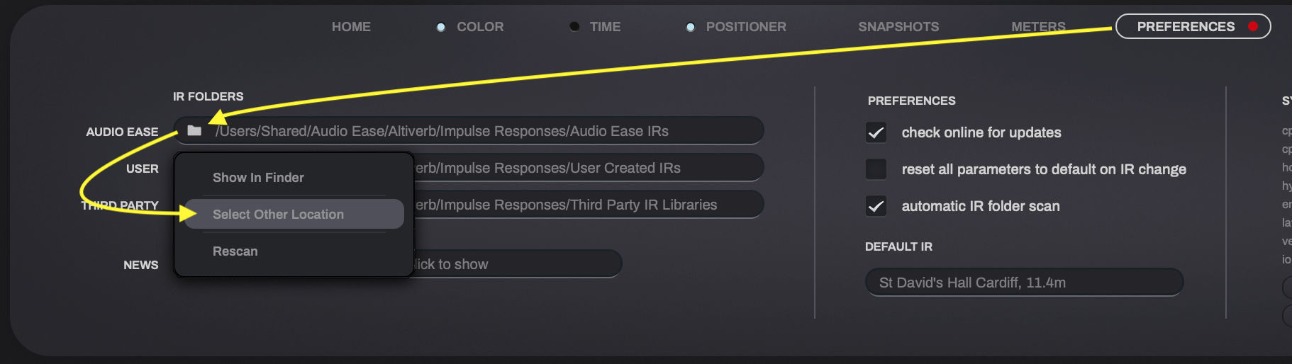 Using IRs in a different location for instance from an external drive