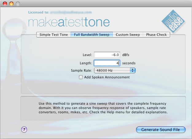 make a test tone - full bandwith sweep